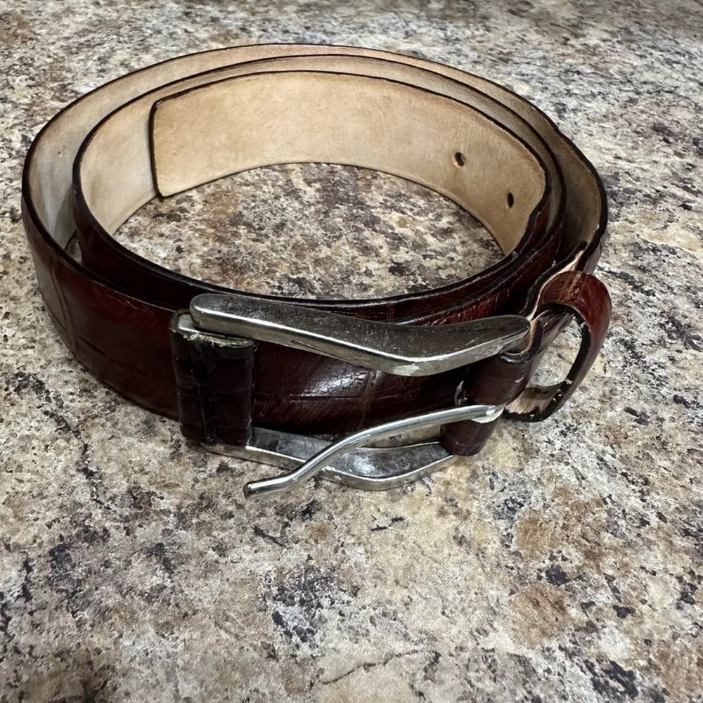 Garuglieri Embossed Brown Leather Belt Western Size Large Made In Italy